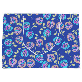 Sacola Para Presentes Grande Padrão Floral Azul e Roxo