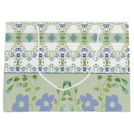 Sacola Para Presentes Grande Padrão Floral Azul Esmaecido