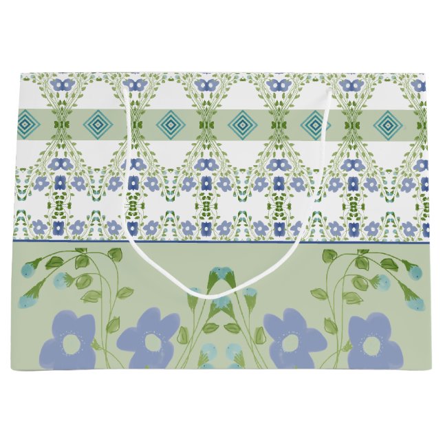 Sacola Para Presentes Grande Padrão Floral Azul Esmaecido (Frente)