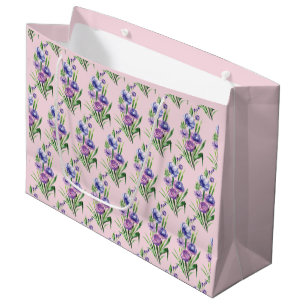Sacola Para Presentes Grande Padrão Floral Azul Púrpura da Tendy Elegante