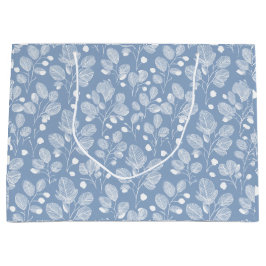 Sacola Para Presentes Grande Padrão Floral Azul Suave Escandinavo Branco Folha