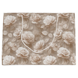 Sacola Para Presentes Grande Padrão Floral Bege Rosa Creme Romântico