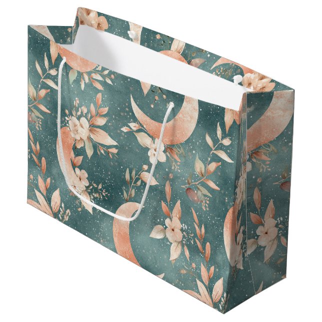 Sacola Para Presentes Grande Padrão Floral Boho Rústico da Lua (10) (Frente inclinada)