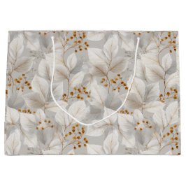 Sacola Para Presentes Grande Padrão Floral Branco de Folha Florestal Botânica