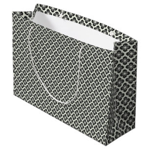 Sacola Para Presentes Grande Padrão Floral Branco e Preto Sem Olho