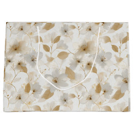 Sacola Para Presentes Grande Padrão Floral Branco Flor de Ouro Macio Elegante