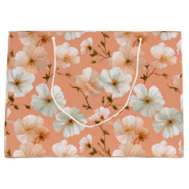 Sacola Para Presentes Grande Padrão Floral Branco Flor de Pêssego Macio Românti