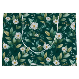 Sacola Para Presentes Grande Padrão Floral Branco Folha Verde Aquarela