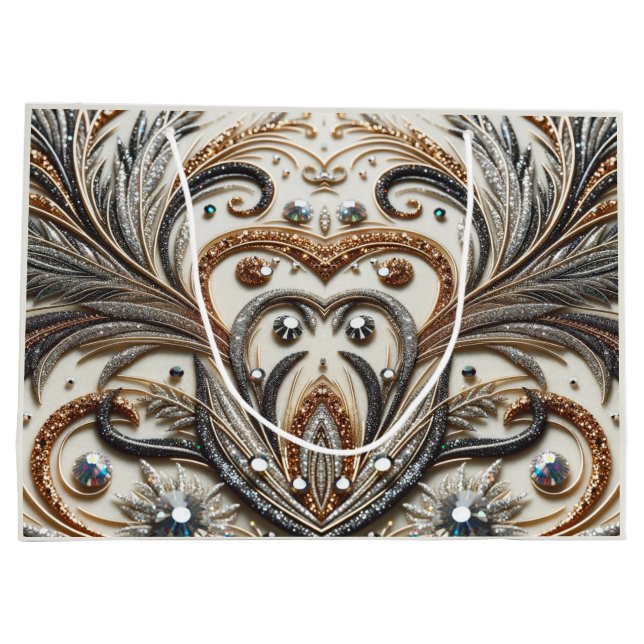 Sacola Para Presentes Grande Padrão floral brilhante com gemstone (Verso)