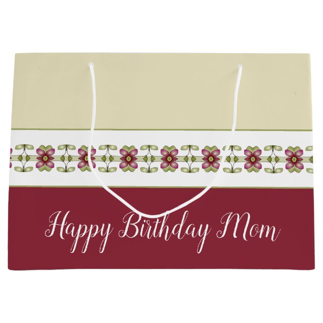 Sacola Para Presentes Grande Padrão Floral Burgundy (Frente)