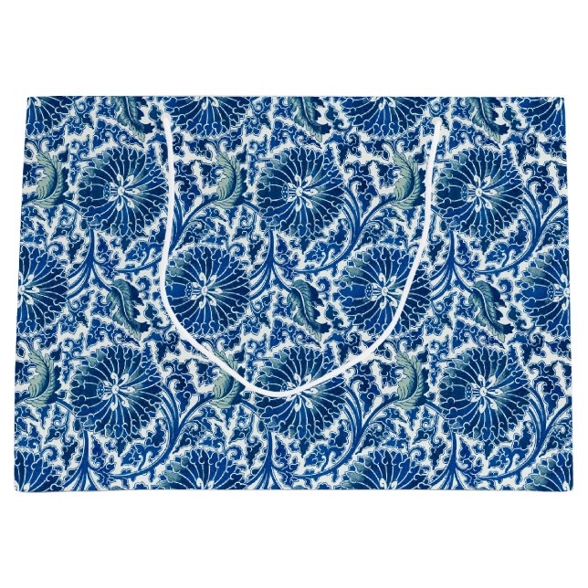 Sacola Para Presentes Grande Padrão Floral Chinês Azul (Frente)