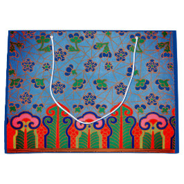 SACOLA PARA PRESENTES GRANDE PADRÃO FLORAL CHINÊS DOR SACO FLORAL AZUL