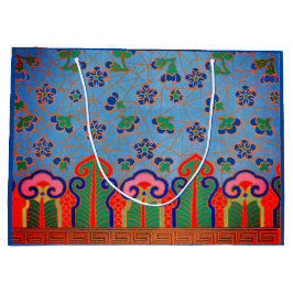 SACOLA PARA PRESENTES GRANDE PADRÃO FLORAL CHINÊS DOR SACO FLORAL AZUL
