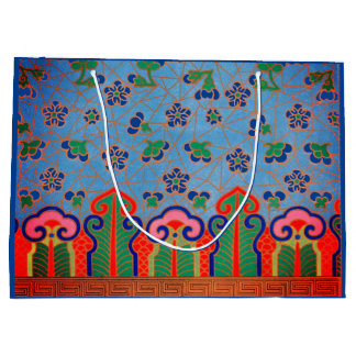 SACOLA PARA PRESENTES GRANDE PADRÃO FLORAL CHINÊS DOR SACO FLORAL AZUL