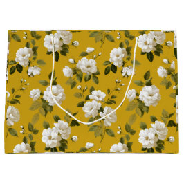 Sacola Para Presentes Grande Padrão Floral Clássico Amarelo Rosa Branco