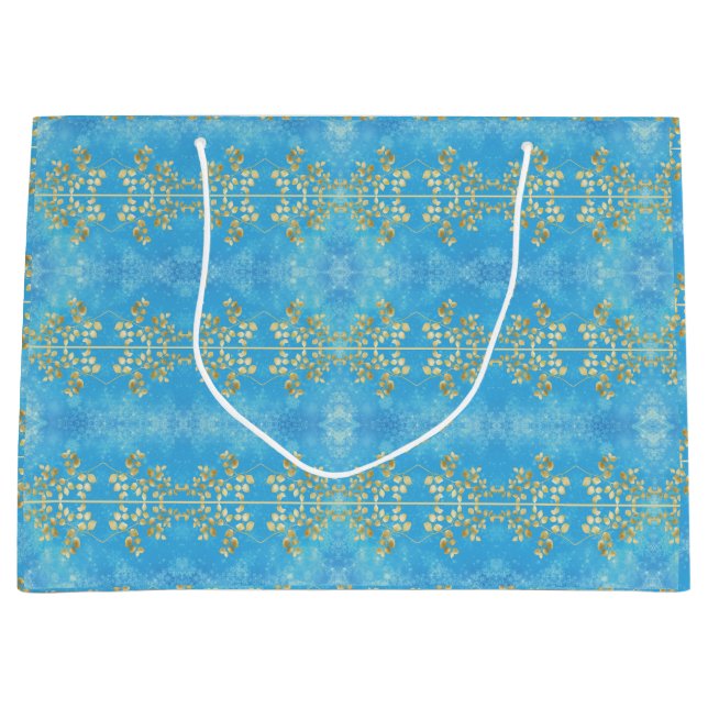 Sacola Para Presentes Grande Padrão Floral Clássico Dourado (Frente)