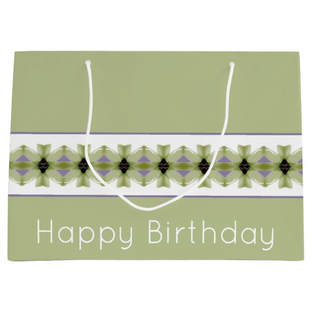 Sacola Para Presentes Grande Padrão Floral Com Verde (Frente)