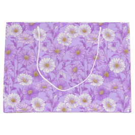 Sacola Para Presentes Grande Padrão Floral Creme de Margarida Lilás Delicado