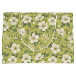 Sacola Para Presentes Grande Padrão Floral Creme Flor Verde Suave