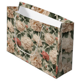 Sacola Para Presentes Grande Padrão Floral Creme Peônia Bege Vintage