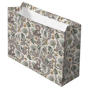 Sacola Para Presentes Grande Padrão Floral da Selva Infantil Safari Leopardo