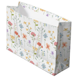 Sacola Para Presentes Grande Padrão Floral de Flores Selvagens de Aquarela