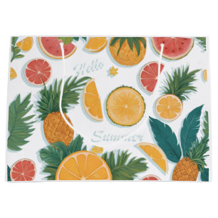 Sacola Para Presentes Grande Padrão floral de Fruta exótico.
