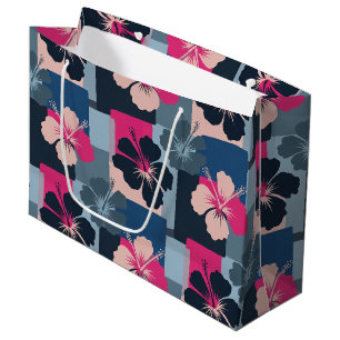 Sacola Para Presentes Grande Padrão Floral de Hibisco Azul Elegante (13)