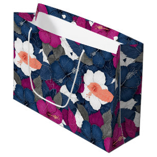 Sacola Para Presentes Grande Padrão Floral de Hibisco Azul Elegante (2)