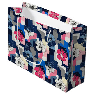 Sacola Para Presentes Grande Padrão Floral de Hibisco Azul Elegante (4)