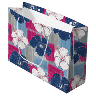 Sacola Para Presentes Grande Padrão Floral de Hibisco Azul Elegante (5)