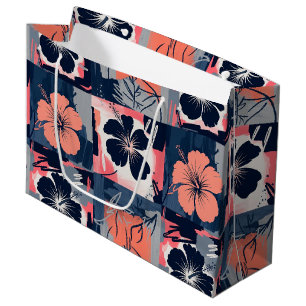Sacola Para Presentes Grande Padrão Floral de Hibisco Azul Elegante (7)