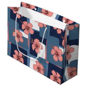 Sacola Para Presentes Grande Padrão Floral de Hibisco Azul Elegante (8)