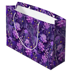 Sacola Para Presentes Grande Padrão Floral de Margarida Rosa Roxo e Amarelo