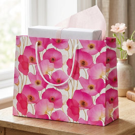 Sacola Para Presentes Grande Padrão Floral de Papoula Rosa Vibrante