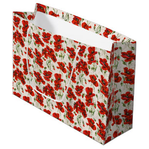Sacola Para Presentes Grande Padrão Floral de Papoula Vermelha Vintage Arte Bot