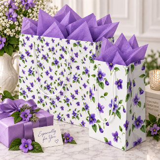 Sacola Para Presentes Grande Padrão Floral de Violetas
