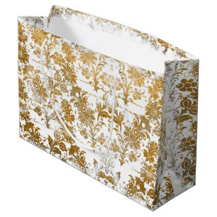 Sacola Para Presentes Grande Padrão Floral do Damask Dourado Grunge Style Vinta
