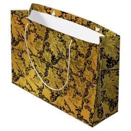 Sacola Para Presentes Grande Padrão Floral Dourado Flor Oriental