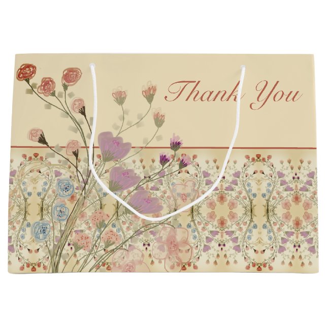 Sacola Para Presentes Grande Padrão Floral Elegante (Frente)