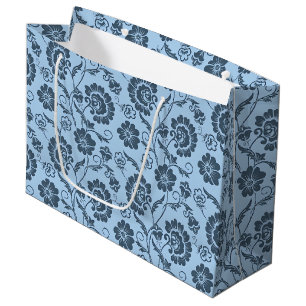 Sacola Para Presentes Grande Padrão Floral Elegante em Fundo Azul Claro