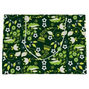 Sacola Para Presentes Grande Padrão Floral Escandinavo Verde Moderno