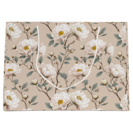 Sacola Para Presentes Grande Padrão Floral Marfim Flor de Rosa Elegante