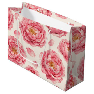 Sacola Para Presentes Grande Padrão Floral Peônia Rosa