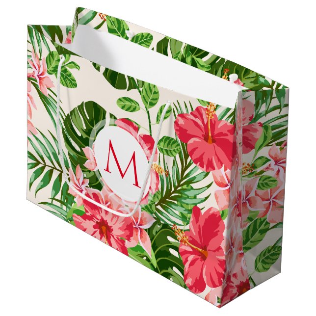 Sacola Para Presentes Grande Padrão Floral Red Hibiscus Monograma L Gift Bag (Frente inclinada)