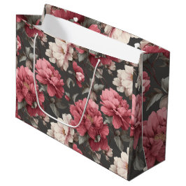 Sacola Para Presentes Grande Padrão Floral Romântico Poeíra Rosa Cinza