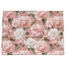 Sacola Para Presentes Grande Padrão Floral Rosa Macio Delicado Branco