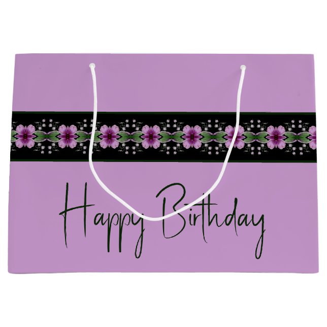 Sacola Para Presentes Grande Padrão Floral Roxo (Frente)