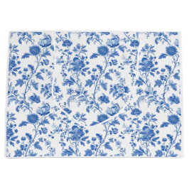 Sacola Para Presentes Grande Padrão Floral Toile Vintage Azul Branco