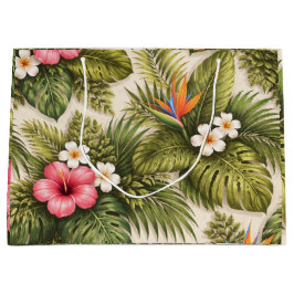 Sacola Para Presentes Grande Padrão Floral Tropical com Hibisco